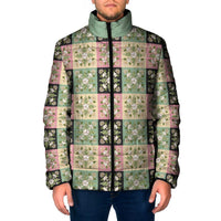 Seamless Pattern Maile and Pikake Lei Padded Jacket Squares Maile Leaf - Polynesian Pride
