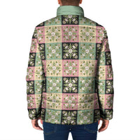 Seamless Pattern Maile and Pikake Lei Padded Jacket Squares Maile Leaf - Polynesian Pride