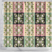Seamless Pattern Maile and Pikake Lei Shower Curtain Squares Maile Leaf - Polynesian Pride