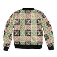 Seamless Pattern Maile and Pikake Lei Sleeve Zip Bomber Jacket Squares Maile Leaf - Polynesian Pride