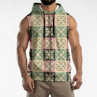 Seamless Pattern Maile and Pikake Lei Sleeveless Zip Hoodie Squares Maile Leaf - Polynesian Pride
