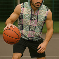 Seamless Pattern Maile and Pikake Lei Sleeveless Zip Hoodie Squares Maile Leaf - Polynesian Pride