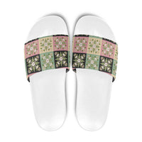Seamless Pattern Maile and Pikake Lei Slide Sandals Squares Maile Leaf - Polynesian Pride