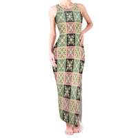 Seamless Pattern Maile and Pikake Lei Tank Maxi Dress Squares Maile Leaf - Polynesian Pride
