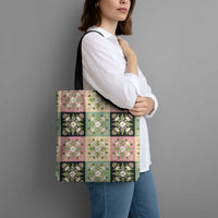 Seamless Pattern Maile and Pikake Lei Tote Bag Squares Maile Leaf - Polynesian Pride