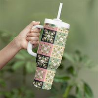 Seamless Pattern Maile and Pikake Lei Tumbler With Handle Squares Maile Leaf - Polynesian Pride