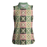 Seamless Pattern Maile and Pikake Lei Women Sleeveless Polo Shirt Squares Maile Leaf - Polynesian Pride