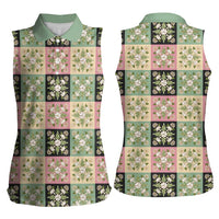 Seamless Pattern Maile and Pikake Lei Women Sleeveless Polo Shirt Squares Maile Leaf - Polynesian Pride