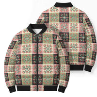Seamless Pattern Pikake Lei Bomber Puffer Jacket Floral Squares Pikake - Polynesian Pride