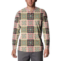 Seamless Pattern Pikake Lei Button Sweatshirt Floral Squares Pikake - Polynesian Pride