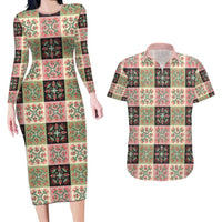 Seamless Pattern Pikake Lei Couples Matching Long Sleeve Bodycon Dress and Hawaiian Shirt Floral Squares Pikake - Polynesian Pride