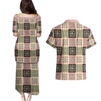 Seamless Pattern Pikake Lei Couples Matching Puletasi and Hawaiian Shirt Floral Squares Pikake LT9 - Polynesian Pride