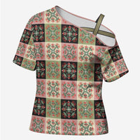 Seamless Pattern Pikake Lei Cross Shoulder Shirt Floral Squares Pikake - Polynesian Pride