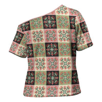 Seamless Pattern Pikake Lei Cross Shoulder Shirt Floral Squares Pikake - Polynesian Pride