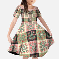 Seamless Pattern Pikake Lei Family Matching Long Sleeve Bodycon Dress and Hawaiian Shirt Floral Squares Pikake - Polynesian Pride