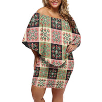 Seamless Pattern Pikake Lei Family Matching Off Shoulder Short Dress and Hawaiian Shirt Floral Squares Pikake - Polynesian Pride