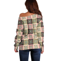 Seamless Pattern Pikake Lei Off Shoulder Sweater Floral Squares Pikake - Polynesian Pride
