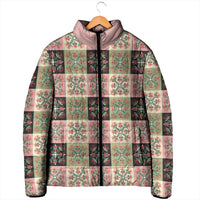 Seamless Pattern Pikake Lei Padded Jacket Floral Squares Pikake - Polynesian Pride