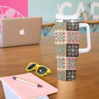 Seamless Pattern Pikake Lei Tumbler With Handle Floral Squares Pikake - Polynesian Pride