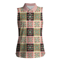 Seamless Pattern Pikake Lei Women Sleeveless Polo Shirt Floral Squares Pikake - Polynesian Pride