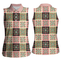 Seamless Pattern Pikake Lei Women Sleeveless Polo Shirt Floral Squares Pikake - Polynesian Pride