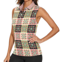 Seamless Pattern Pikake Lei Women Sleeveless Polo Shirt Floral Squares Pikake - Polynesian Pride
