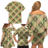 Seamless Pattern Puakenikeni and Kalo Family Matching Off Shoulder Short Dress and Hawaiian Shirt - Polynesian Pride