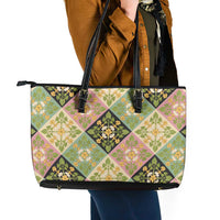 Seamless Pattern Puakenikeni and Kalo Leather Tote Bag - Polynesian Pride