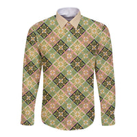 Seamless Pattern Puakenikeni and Kalo Long Sleeve Button Shirt - Polynesian Pride