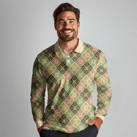 Seamless Pattern Puakenikeni and Kalo Long Sleeve Polo Shirt - Polynesian Pride