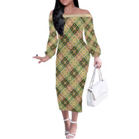 Seamless Pattern Puakenikeni and Kalo Off The Shoulder Long Sleeve Dress - Polynesian Pride