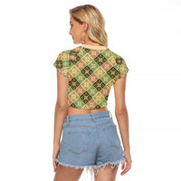 Seamless Pattern Puakenikeni and Kalo Raglan Cropped T Shirt - Polynesian Pride