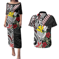 Hawaii Monk Seal Santa Couples Matching Puletasi and Hawaiian Shirt Hibiscus Kakau Pattern Mele Kalikimaka