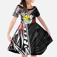 Hawaii Monk Seal Santa Family Matching Tank Maxi Dress and Hawaiian Shirt Hibiscus Kakau Pattern Mele Kalikimaka LT9 Daughter's Dress Black - Polynesian Pride
