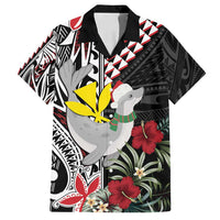 Hawaii Monk Seal Santa Family Matching Tank Maxi Dress and Hawaiian Shirt Hibiscus Kakau Pattern Mele Kalikimaka LT9 Dad's Shirt - Short Sleeve Black - Polynesian Pride