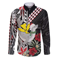 Hawaii Monk Seal Santa Family Matching Tank Maxi Dress and Hawaiian Shirt Hibiscus Kakau Pattern Mele Kalikimaka LT9 Dad's Shirt - Long Sleeve Black - Polynesian Pride