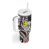 Hawaii Monk Seal Santa Tumbler With Handle Hibiscus Kakau Pattern Mele Kalikimaka