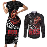 Samoan Pride Polynesian Tribal Warrior Couples Matching Short Sleeve Bodycon Dress and Long Sleeve Button Shirt 685 Samoa Mo Samoa LT9 Black - Polynesian Pride