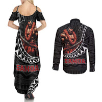 Samoan Pride Polynesian Tribal Warrior Couples Matching Summer Maxi Dress and Long Sleeve Button Shirt 685 Samoa Mo Samoa