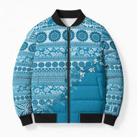 Fiji Marau na Kerisimasi Bomber Puffer Jacket Aqua Tagimoucia Tapa Masi Tribal - Polynesian Pride
