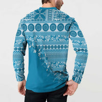 Fiji Marau na Kerisimasi Button Sweatshirt Aqua Tagimoucia Tapa Masi Tribal - Polynesian Pride