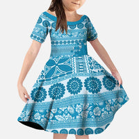 Fiji Marau na Kerisimasi Family Matching Long Sleeve Bodycon Dress and Hawaiian Shirt Aqua Tagimoucia Tapa Masi Tribal LT9 Daughter's Dress Aqua - Polynesian Pride