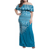 Fiji Marau na Kerisimasi Family Matching Off Shoulder Maxi Dress and Hawaiian Shirt Aqua Tagimoucia Tapa Masi Tribal - Polynesian Pride
