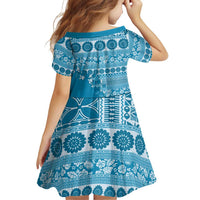 Fiji Marau na Kerisimasi Family Matching Off Shoulder Short Dress and Hawaiian Shirt Aqua Tagimoucia Tapa Masi Tribal LT9 - Polynesian Pride