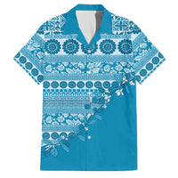 Fiji Marau na Kerisimasi Family Matching Summer Maxi Dress and Hawaiian Shirt Aqua Tagimoucia Tapa Masi Tribal LT9 Dad's Shirt - Short Sleeve Aqua - Polynesian Pride