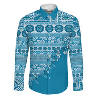 Fiji Marau na Kerisimasi Family Matching Tank Maxi Dress and Hawaiian Shirt Aqua Tagimoucia Tapa Masi Tribal LT9 Dad's Shirt - Long Sleeve Aqua - Polynesian Pride