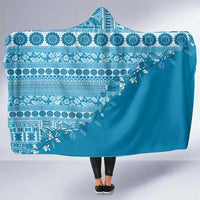 Fiji Marau na Kerisimasi Hooded Blanket Aqua Tagimoucia Tapa Masi Tribal - Polynesian Pride