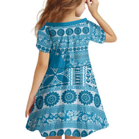 Fiji Marau na Kerisimasi Kid Short Sleeve Dress Aqua Tagimoucia Tapa Masi Tribal - Polynesian Pride