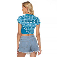Fiji Marau na Kerisimasi Raglan Cropped T Shirt Aqua Tagimoucia Tapa Masi Tribal - Polynesian Pride