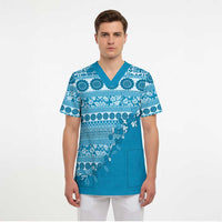 Fiji Marau na Kerisimasi Scrub Top Aqua Tagimoucia Tapa Masi Tribal - Polynesian Pride